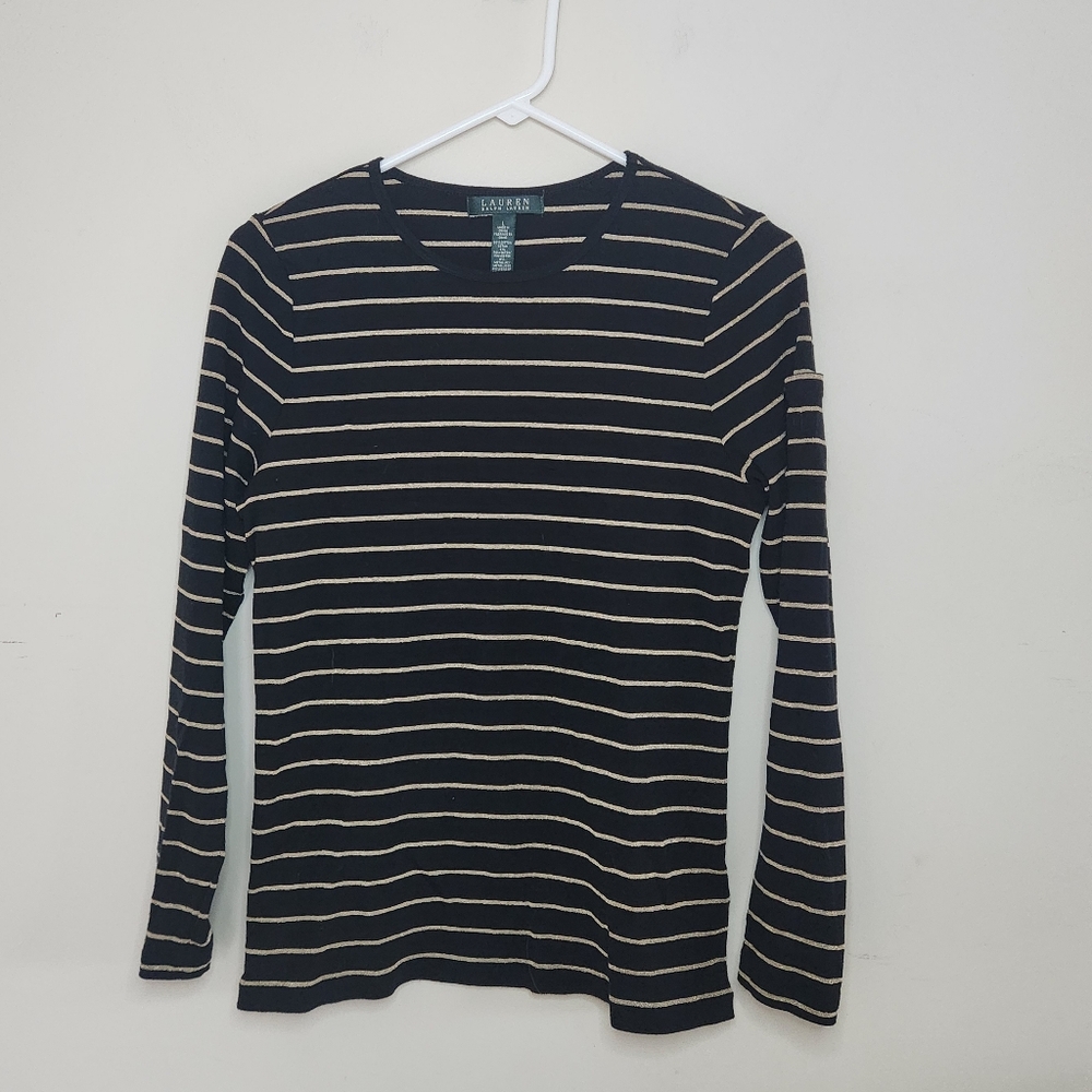 Lauren Ralph Lauren Women's Striped Long Sleeve Shirt Sz Large - Picture 6 of 6